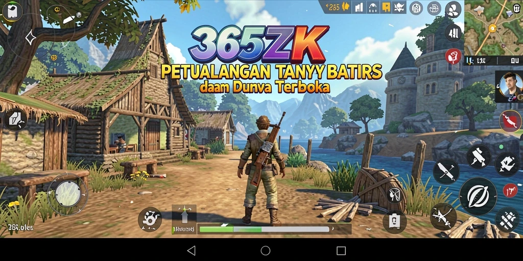 Screenshot gameplay 365ZK menunjukkan eksplorasi dunia yang luas dan indah.