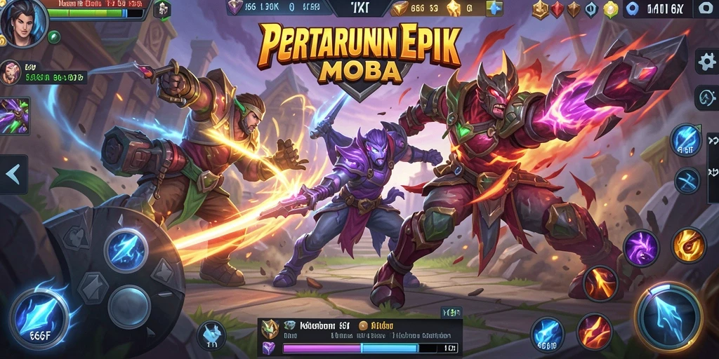 Screenshot gameplay 666F menampilkan pertarungan intens antar karakter MOBA.