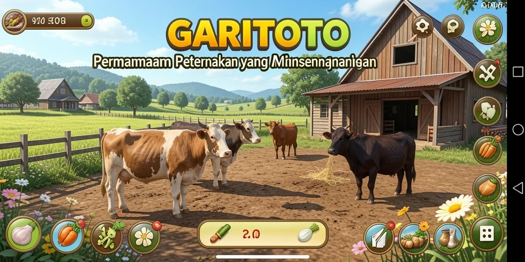 Tampilan menarik dari gameplay GARITOTO menunjukkan lahan pertanian yang subur dan aktif.