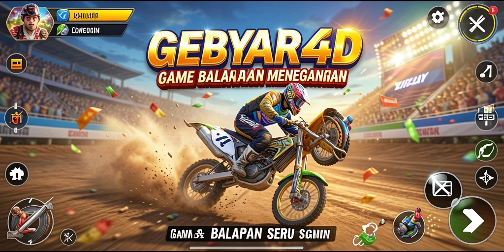 Screenshot gameplay GEBYAR4D yang menunjukkan aksi balapan yang seru.