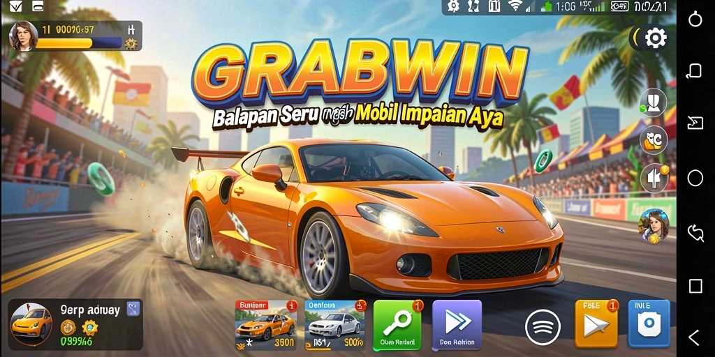 Gameplay Racing yang penuh aksi dan tantangan seru di GRABWIN.