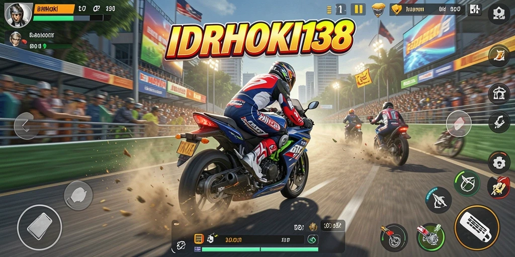 Gameplay IDRHOKI138 dengan aksi balapan motor yang menegangkan.