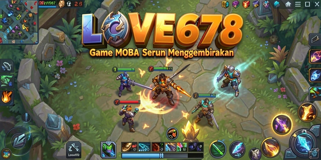 Tangkapan layar utama LOVE678 menampilkan aksi seru dalam pertempuran MOBA.