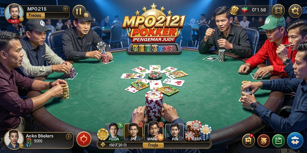 Screenshot gameplay MPO2121 menunjukkan aksi seru di meja Poker.