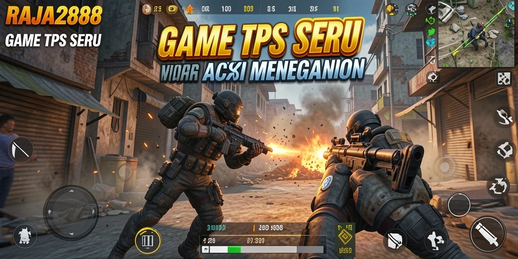 Tampilan gameplay RAJA288 dengan aksi seru dalam mode TPS.