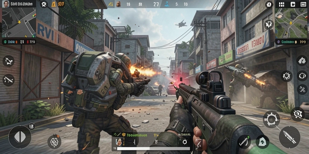 Tampilan gameplay RVIP dengan aksi seru dalam pertempuran TPS.