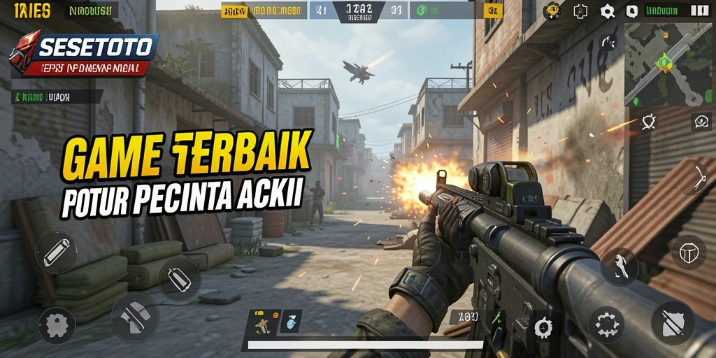 Tangkapan layar gameplay SESETOTO yang menampilkan pertempuran seru di peta FPS.