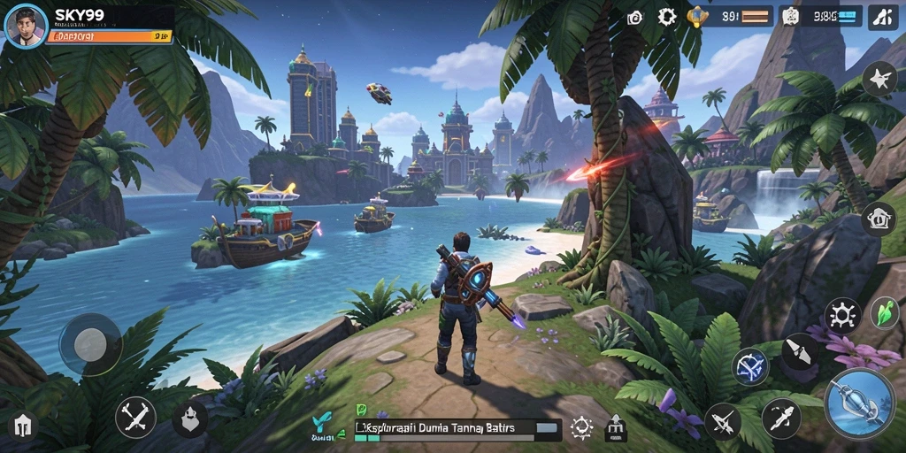 Tangkapan layar gameplay <strong>SKY99</strong> menunjukkan eksplorasi dunia yang menakjubkan.