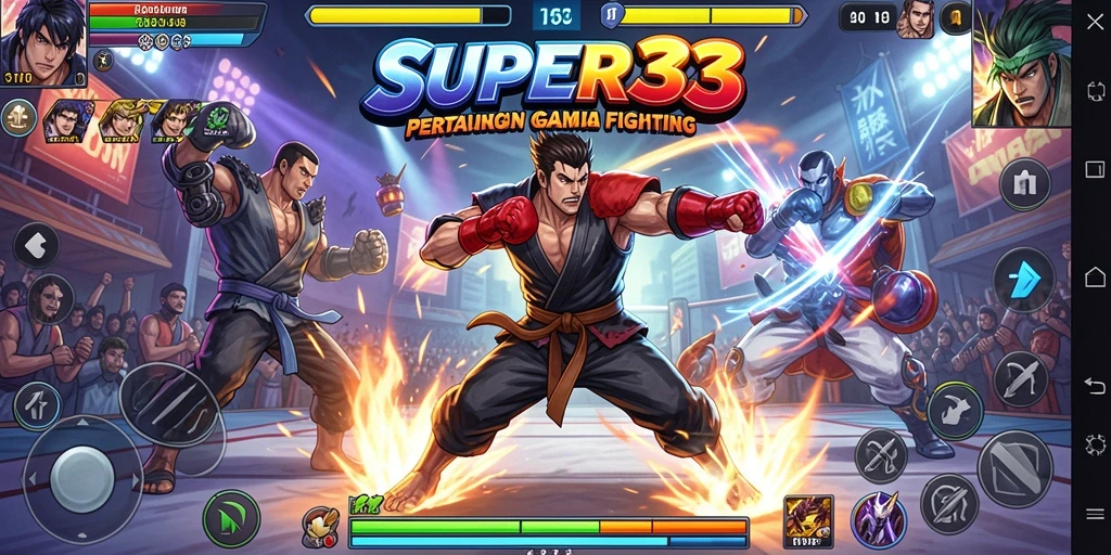 Screenshot dari gameplay SUPER33 yang menampilkan aksi pertarungan seru.