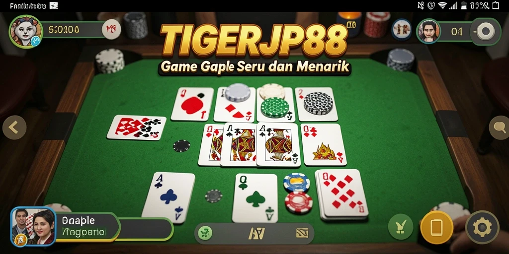 Tampilan gameplay seru dalam TIGERJP88 dengan suasana Gaple yang menyenangkan.