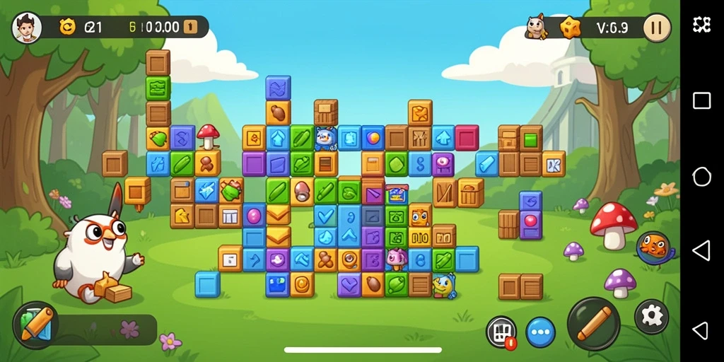 Tampilan gameplay V21 menampilkan beragam teka-teki menarik dan tantangan seru.