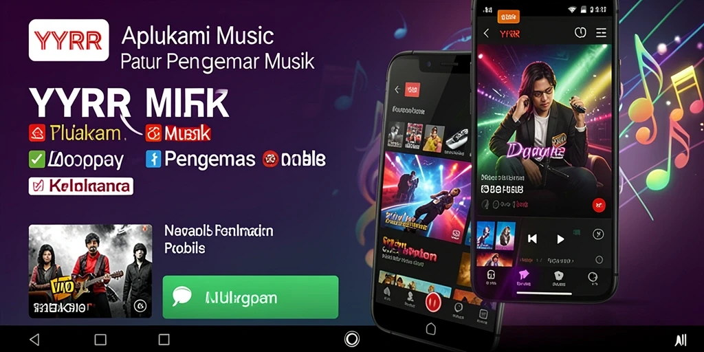 Screenshot YYRR menampilkan gameplay interaktif dan katalog musik yang kaya.